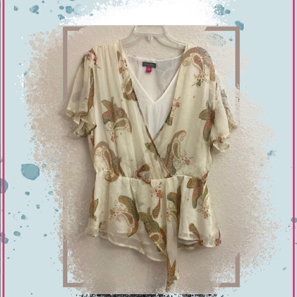 Vince Camuto faux wrap paisley print chiffon blouse